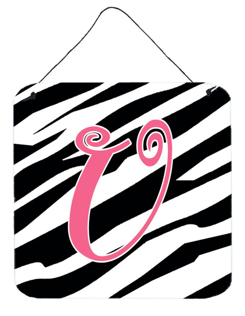 Letter U Initial Zebra Stripe and Pink Wall or Door Hanging Prints by Caroline's Treasures