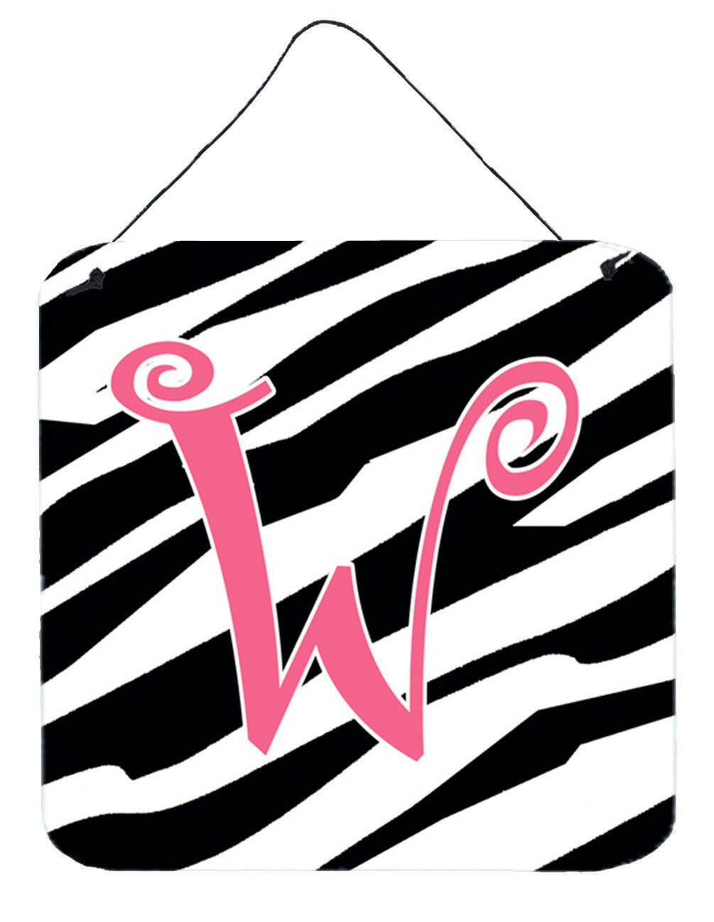 Letter W Initial  Zebra Stripe and Pink Wall or Door Hanging Prints by Caroline's Treasures