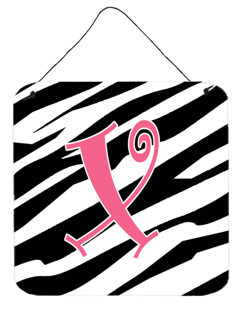 Letter X Initial  Zebra Stripe and Pink Wall or Door Hanging Prints by Caroline's Treasures