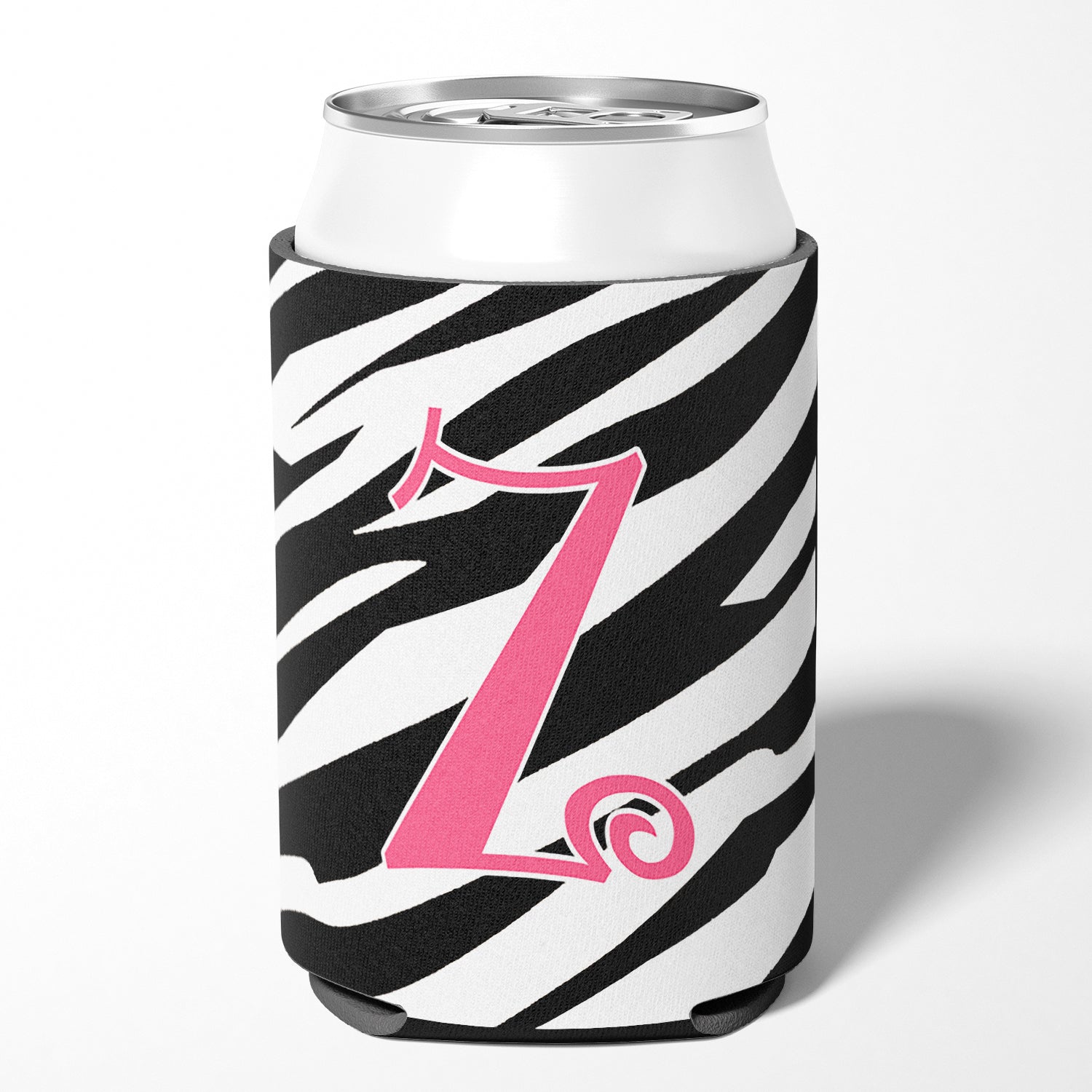 Letter Z Initial Monogram - Zebra Stripe and Pink Can or Bottle Beverage Insulator Hugger.