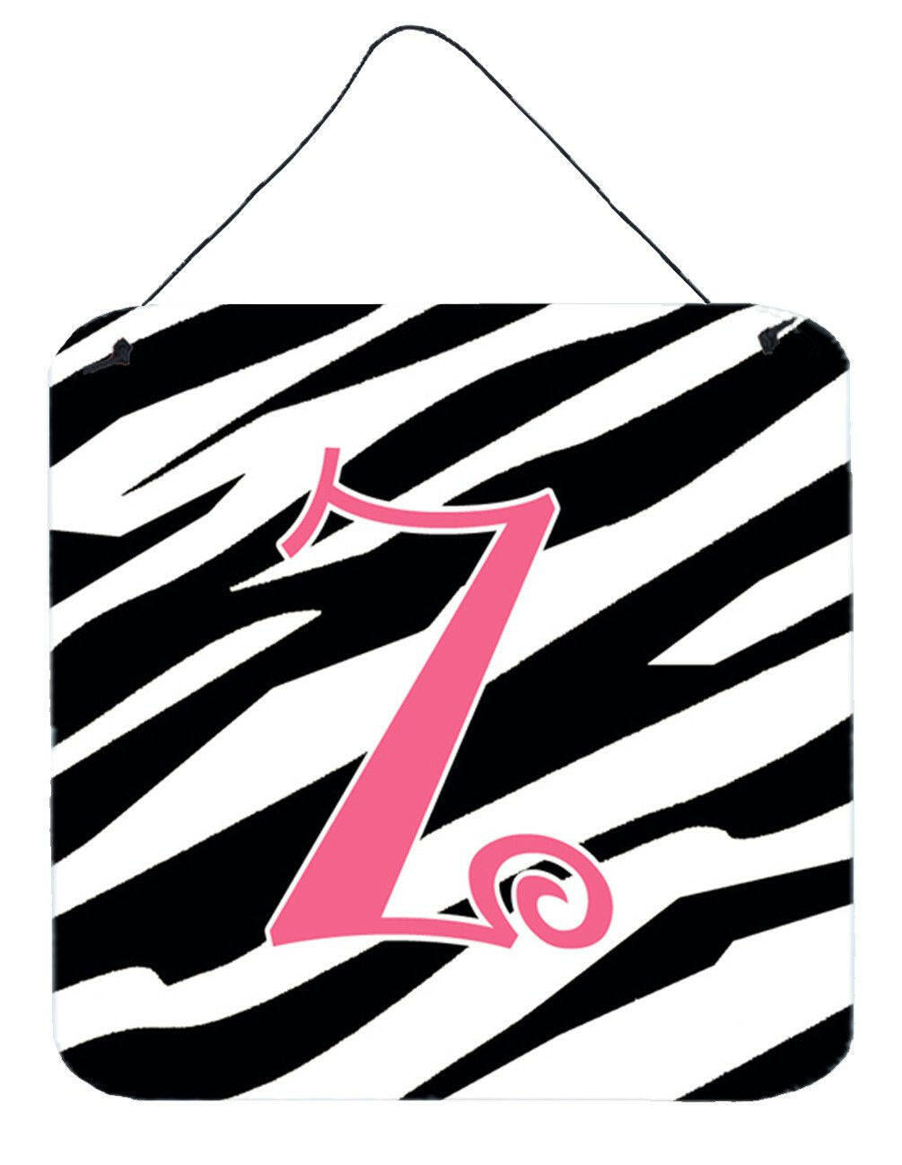 Letter Z Initial  Zebra Stripe and Pink Wall or Door Hanging Prints by Caroline's Treasures