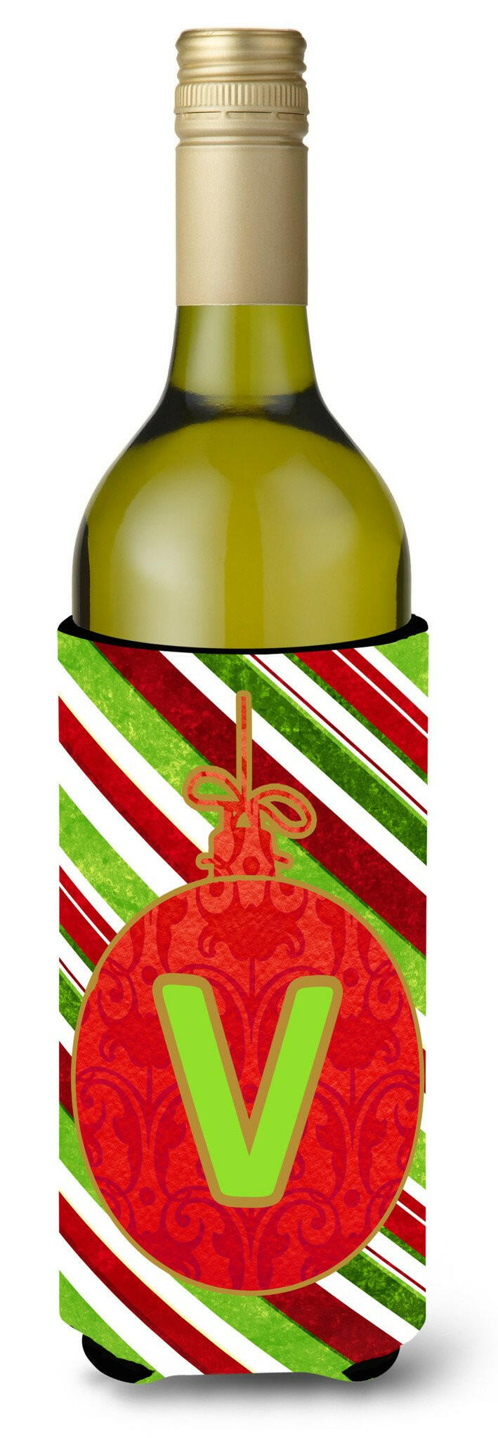 Christmas Oranment Holiday  Initial  Letter V Wine Bottle Beverage Insulator Beverage Insulator Hugger by Caroline's Treasures