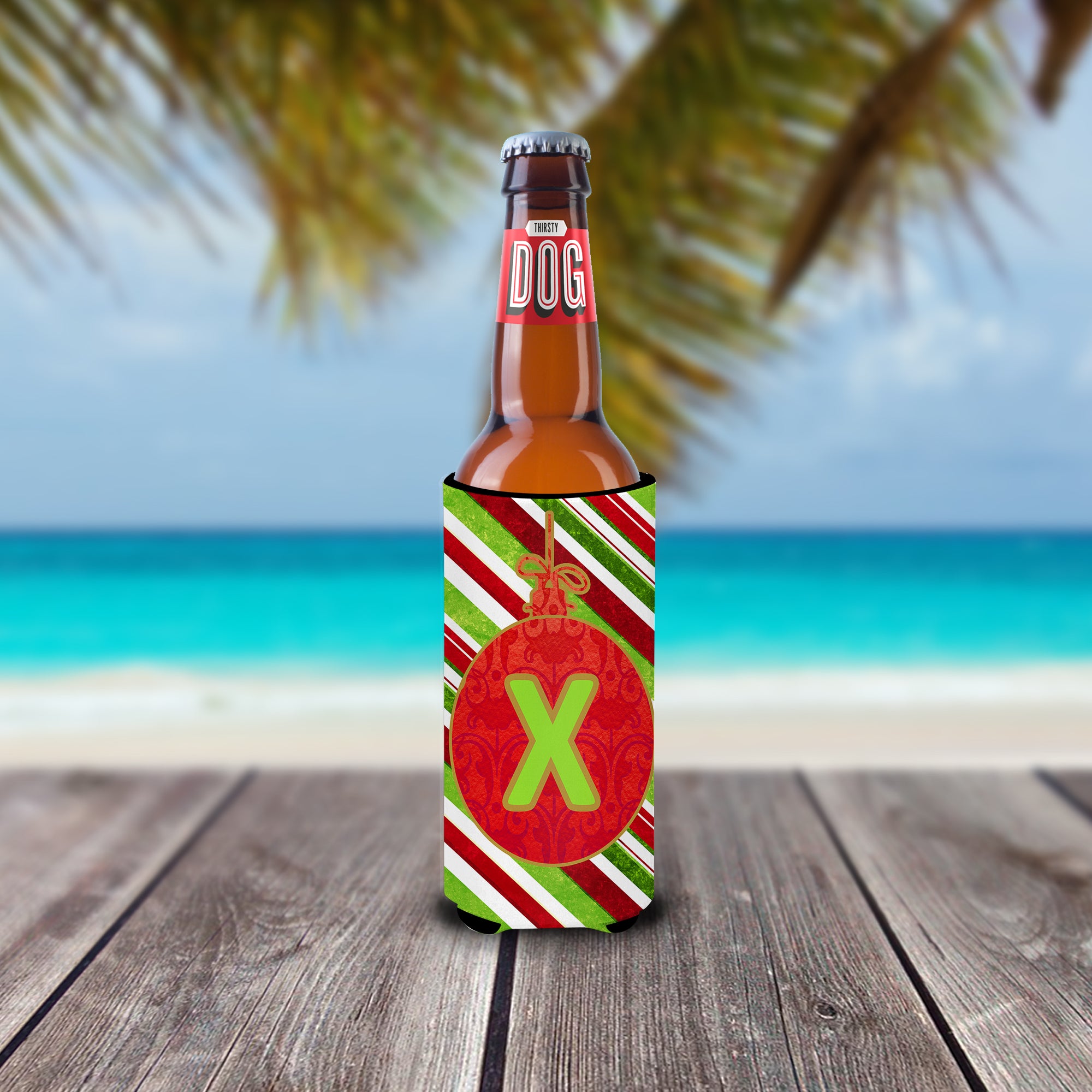 Christmas Oranment Holiday Monogram Initial  Letter X Ultra Beverage Insulators for slim cans CJ1039-XMUK