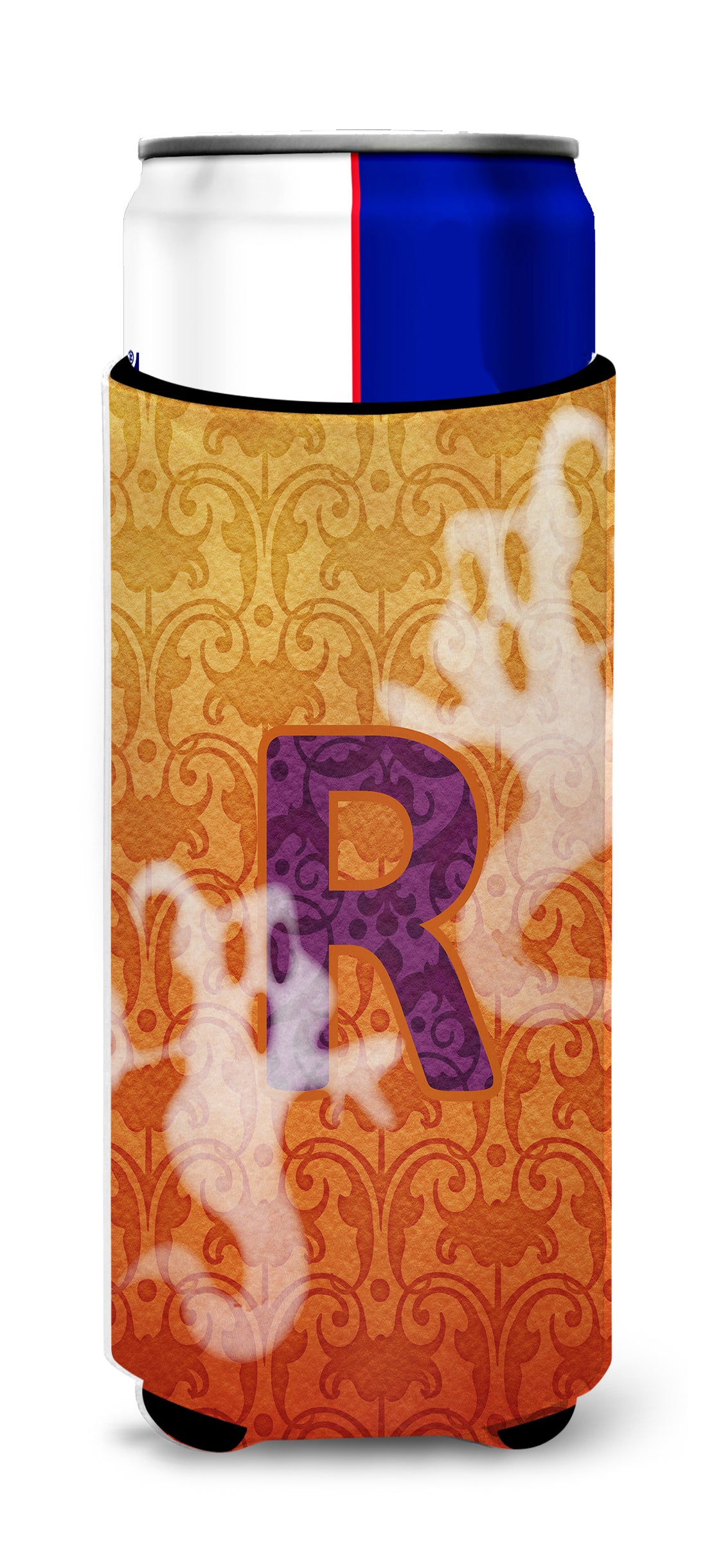 Halloween Ghosts Monogram Initial  Letter R Ultra Beverage Insulators for slim cans CJ1040-RMUK.
