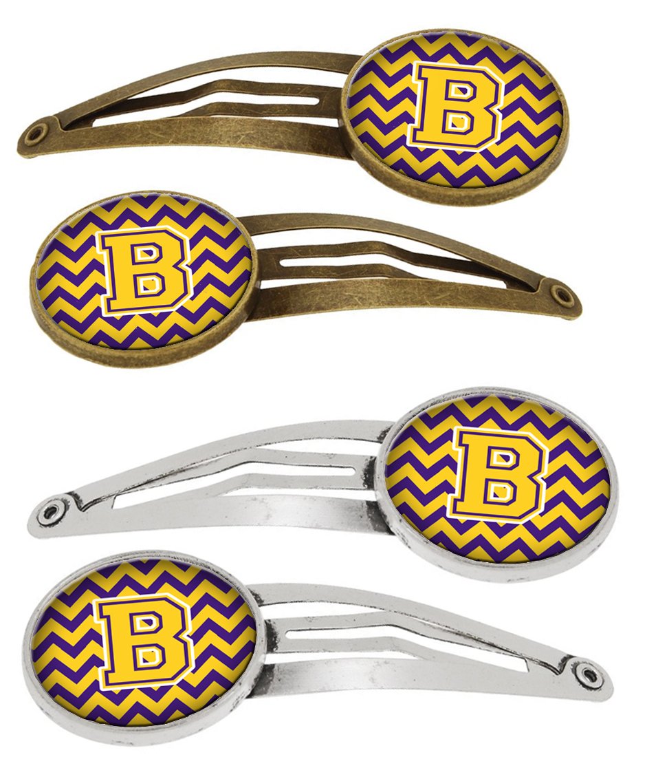 Letter B Chevron Purple and Gold Set of 4 Barrettes Hair Clips CJ1041-BHCS4 by Caroline&#39;s Treasures