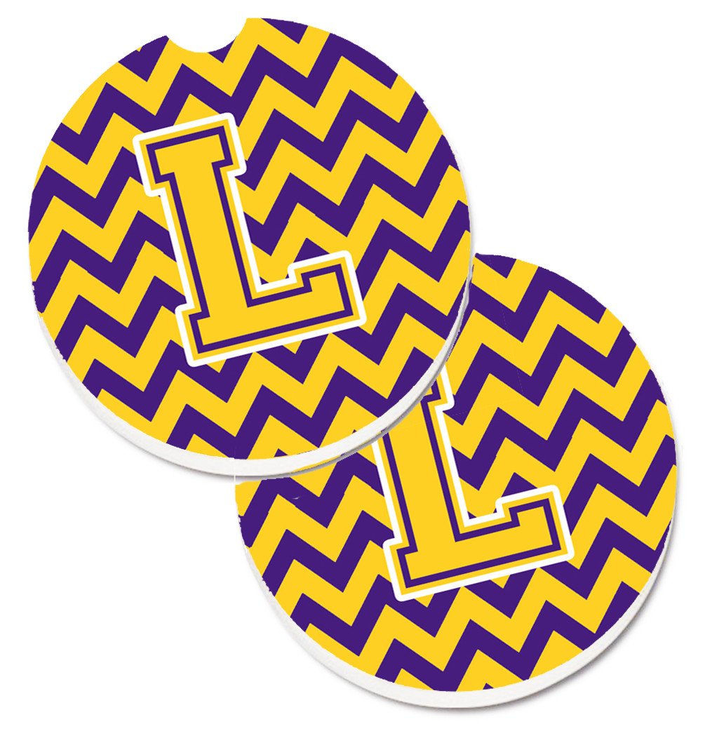Letter L Chevron Purple and Gold Set of 2 Cup Holder Car Coasters CJ1041-LCARC by Caroline's Treasures