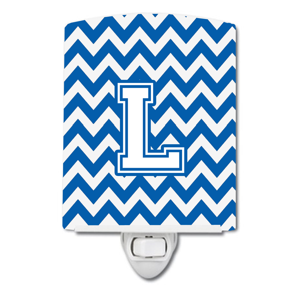 Letter L Chevron Blue and White Ceramic Night Light CJ1045-LCNL - the-store.com