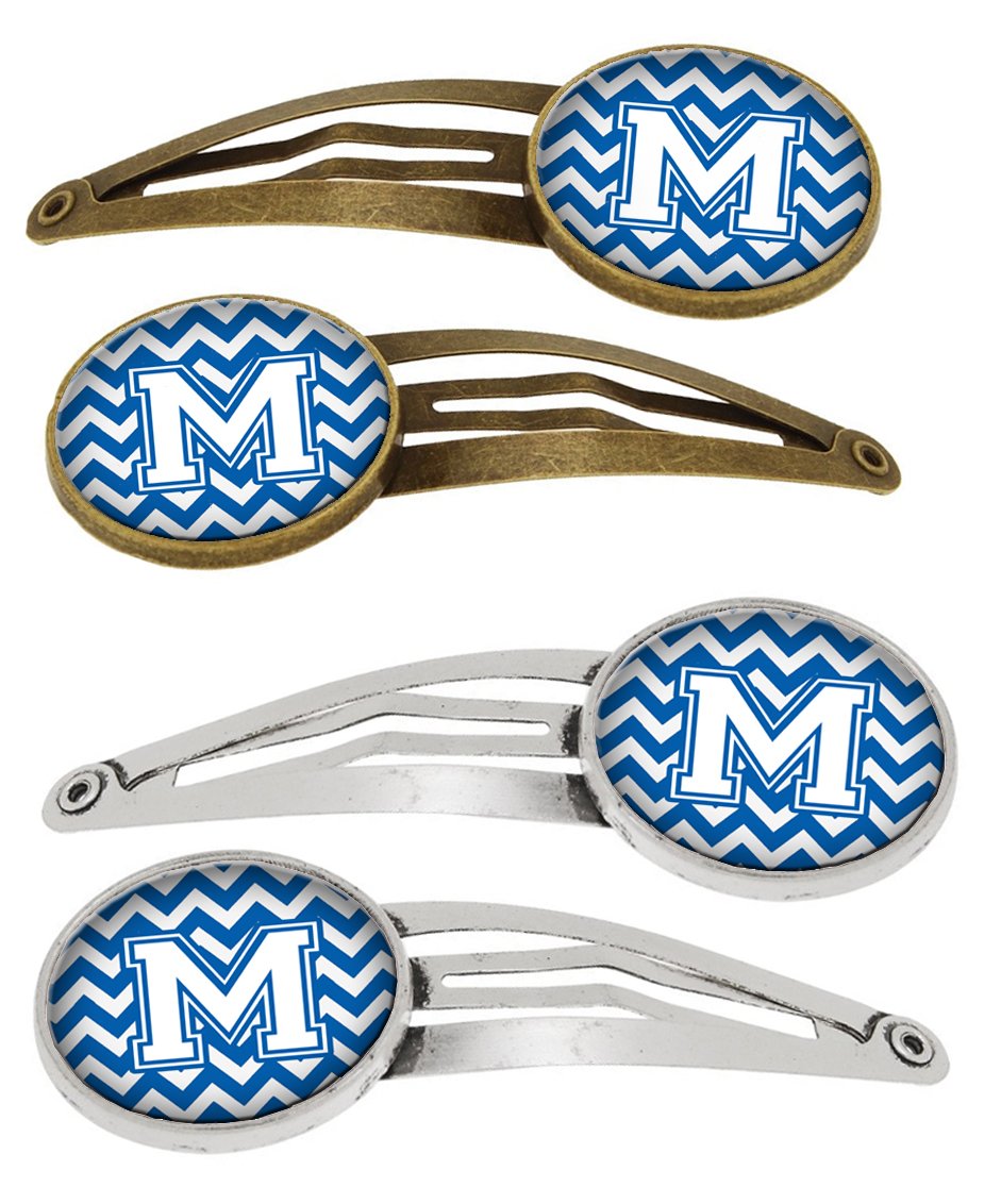 Letter M Chevron Blue and White Set of 4 Barrettes Hair Clips CJ1045-MHCS4 by Caroline&#39;s Treasures
