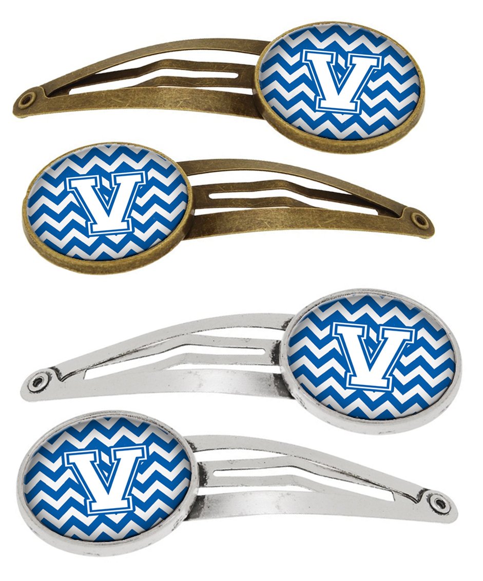 Letter V Chevron Blue and White Set of 4 Barrettes Hair Clips CJ1045-VHCS4 by Caroline's Treasures