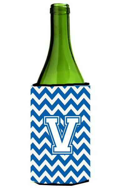 Letter V Chevron Blue and White Wine Bottle Beverage Insulator Hugger CJ1045-VLITERK by Caroline's Treasures