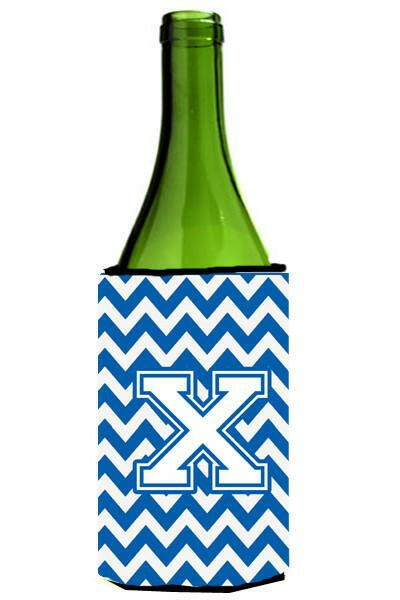 Letter X Chevron Blue and White Wine Bottle Beverage Insulator Hugger CJ1045-XLITERK by Caroline's Treasures