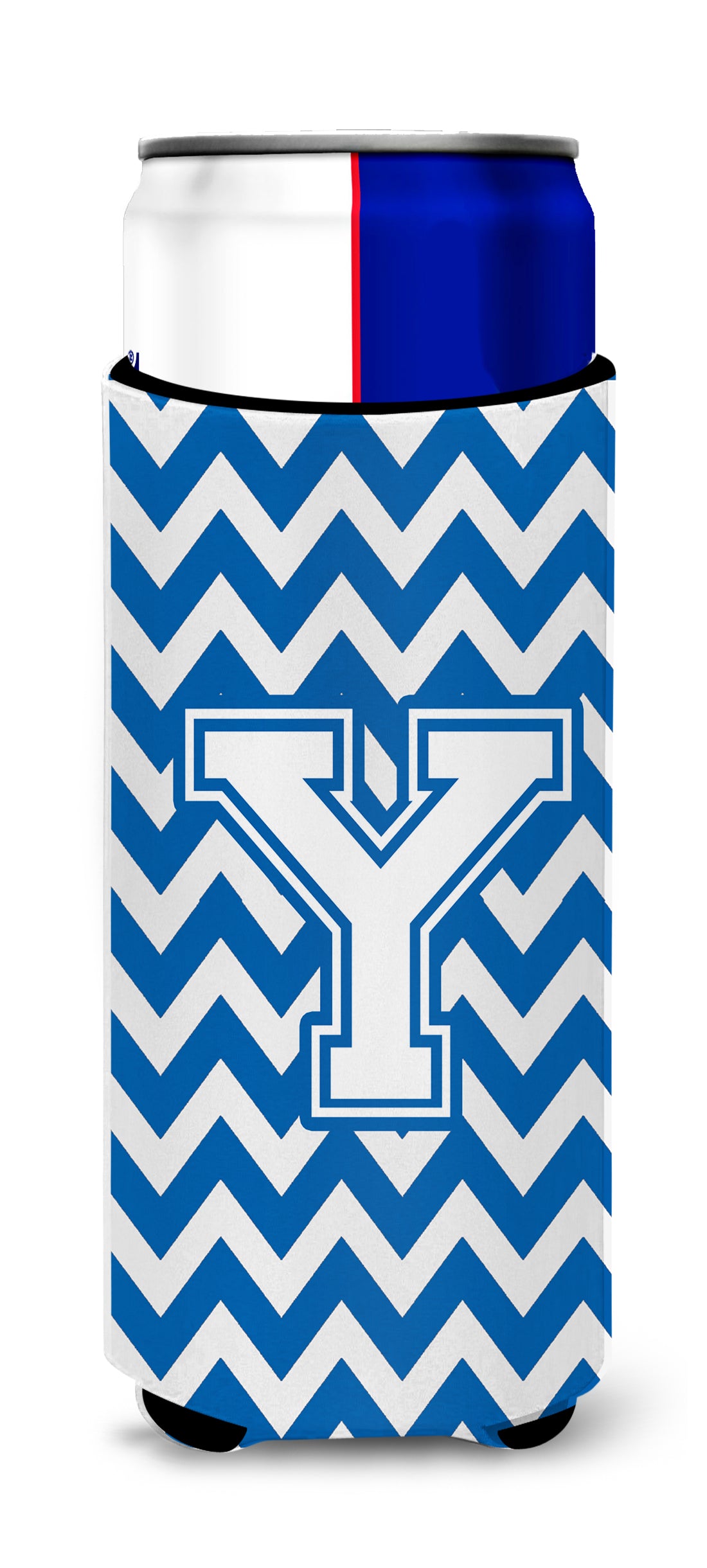 Letter Y Chevron Blue and White Ultra Beverage Insulators for slim cans CJ1045-YMUK