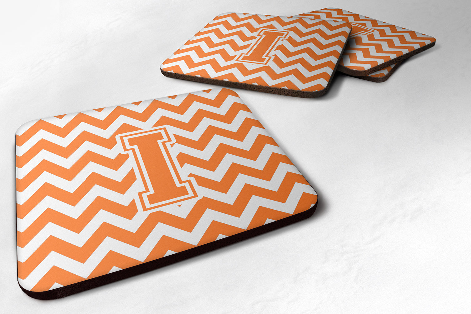 Letter I Chevron Orange and White Foam Coaster Set of 4 CJ1046-IFC - the-store.com