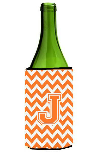 Letter J Chevron Orange and White Wine Bottle Beverage Insulator Hugger CJ1046-JLITERK by Caroline's Treasures