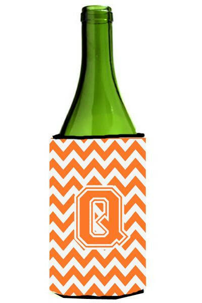 Letter Q Chevron Orange and White Wine Bottle Beverage Insulator Hugger CJ1046-QLITERK by Caroline's Treasures