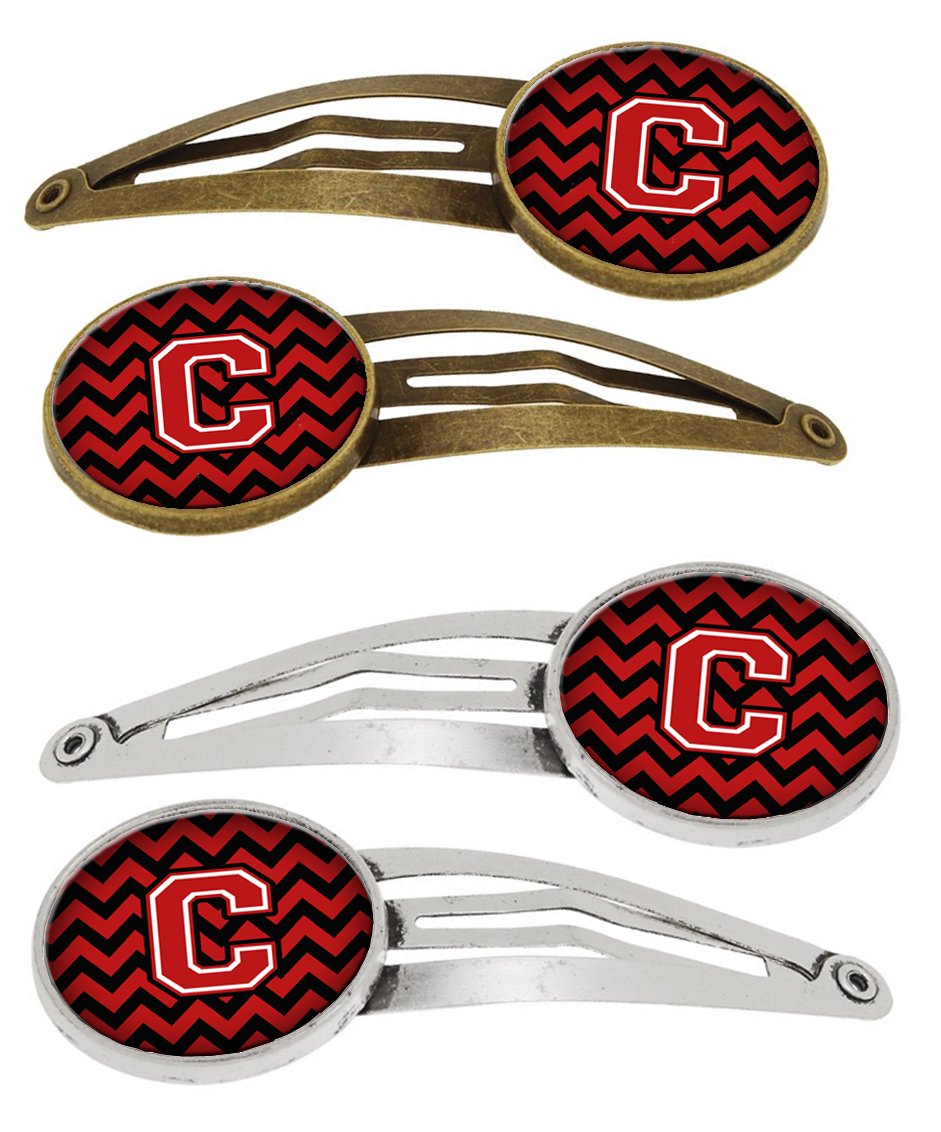 Letter C Chevron Black and Red Set of 4 Barrettes Hair Clips CJ1047-CHCS4 by Caroline's Treasures