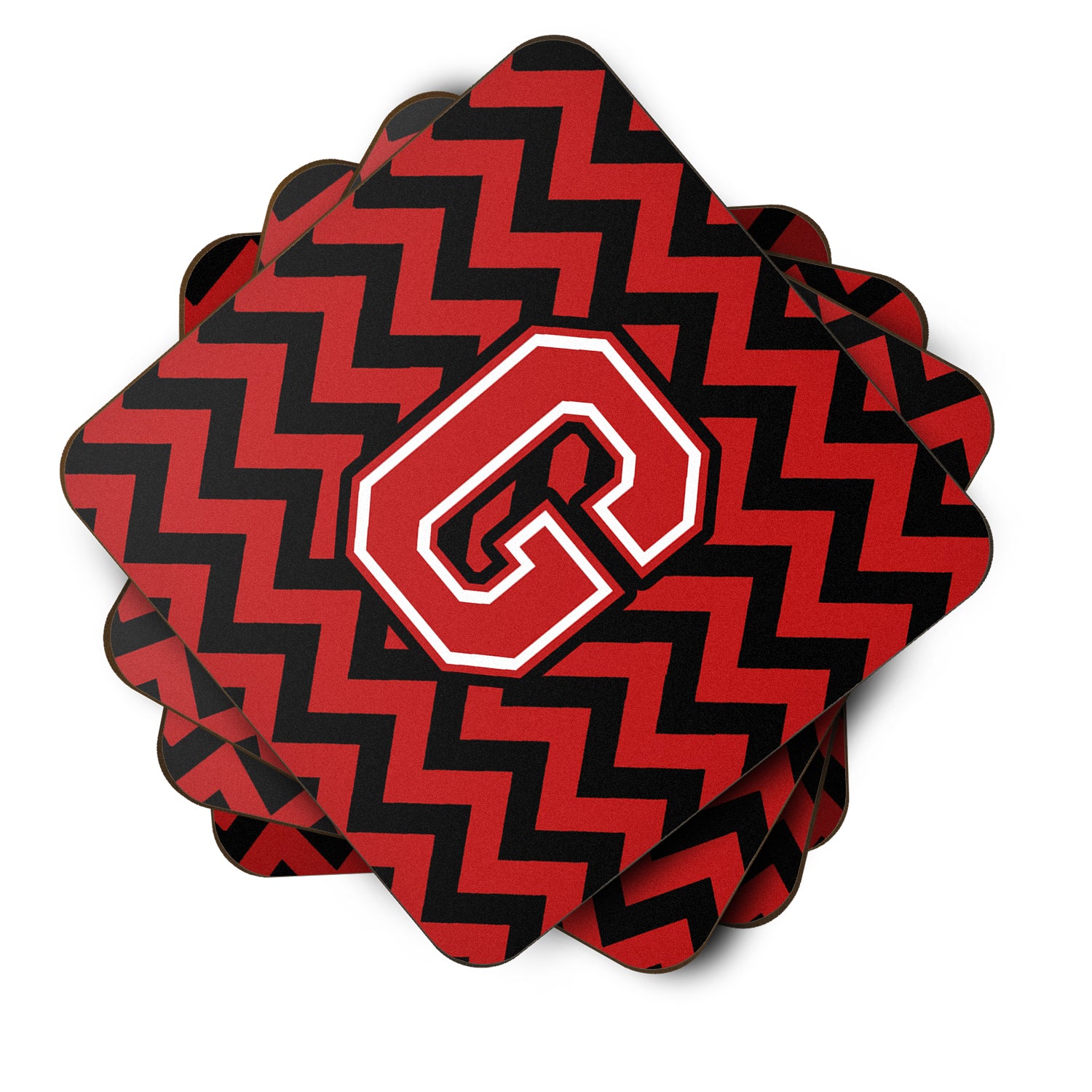 Letter G Chevron Black and Red   Foam Coaster Set of 4 CJ1047-GFC - the-store.com