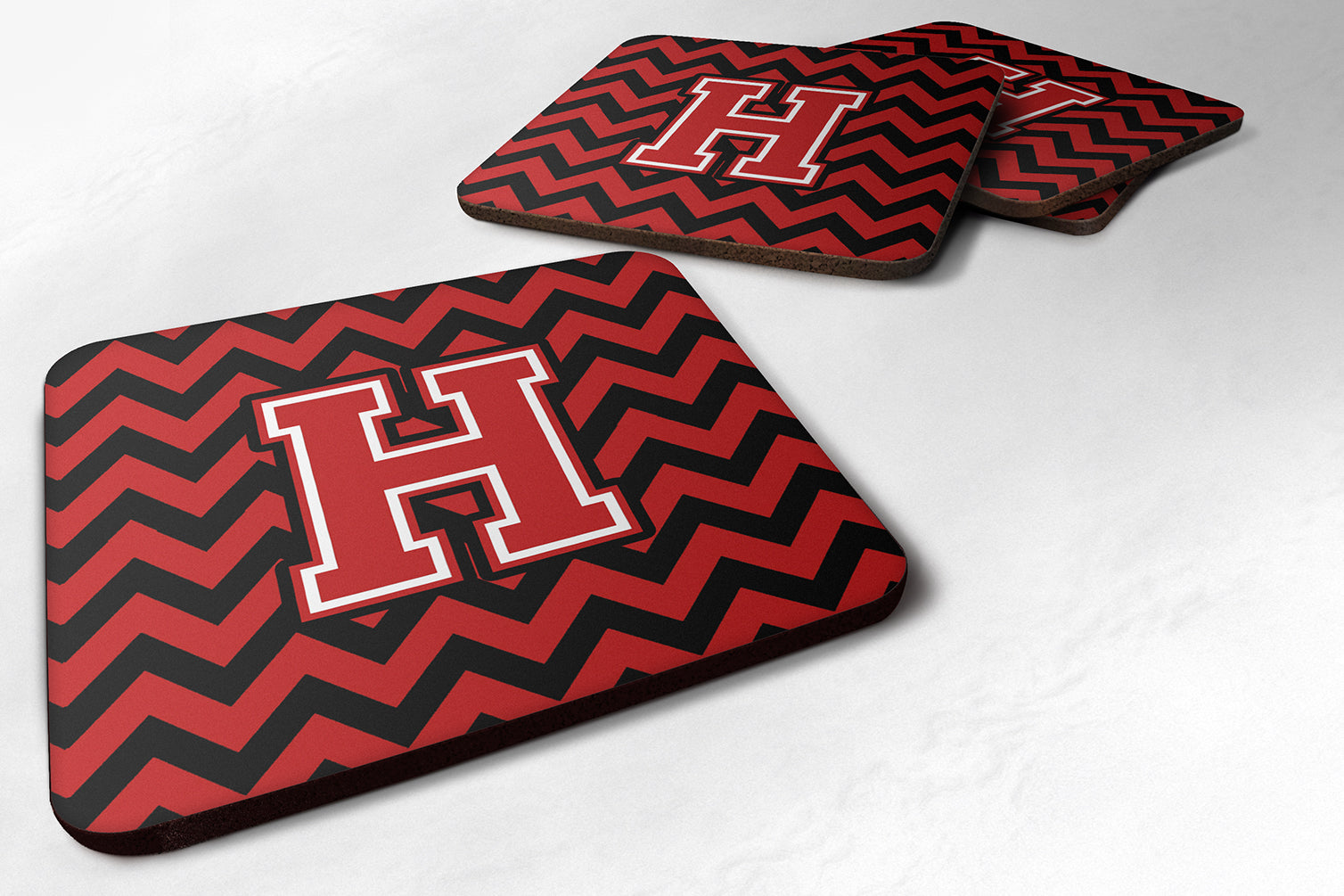 Letter H Chevron Black and Red   Foam Coaster Set of 4 CJ1047-HFC - the-store.com