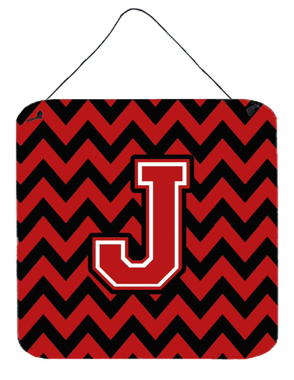 Letter J Chevron Black and Red   Wall or Door Hanging Prints CJ1047-JDS66 by Caroline's Treasures