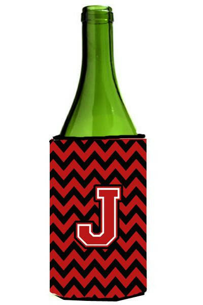Letter J Chevron Black and Red   Wine Bottle Beverage Insulator Hugger CJ1047-JLITERK by Caroline's Treasures