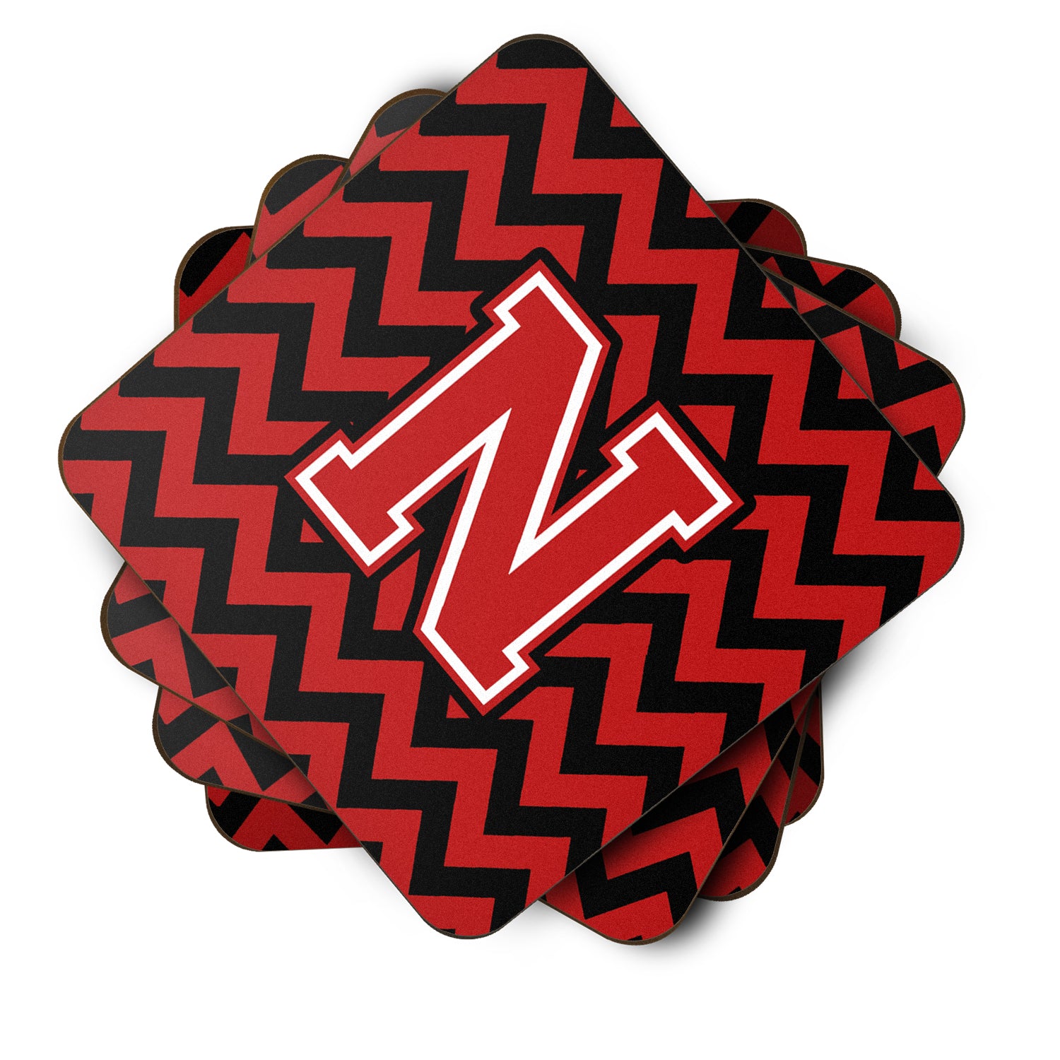 Letter N Chevron Black and Red   Foam Coaster Set of 4 CJ1047-NFC - the-store.com