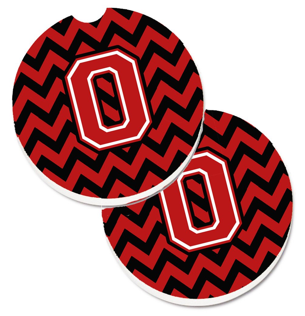 Letter O Chevron Black and Red   Set of 2 Cup Holder Car Coasters CJ1047-OCARC by Caroline's Treasures