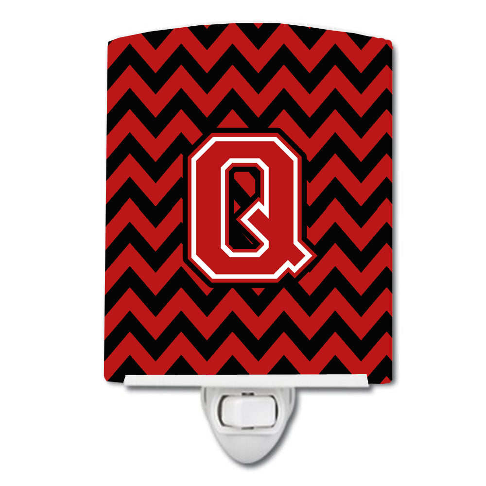 Letter Q Chevron Black and Red   Ceramic Night Light CJ1047-QCNL - the-store.com