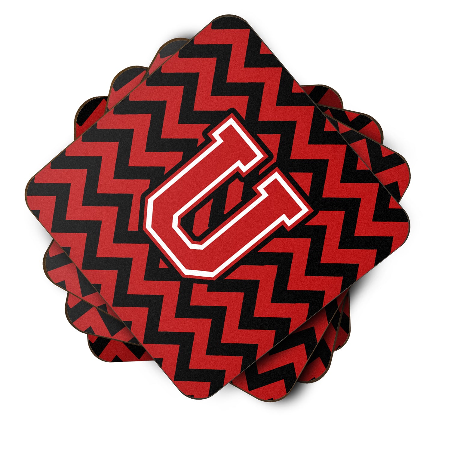 Letter U Chevron Black and Red   Foam Coaster Set of 4 CJ1047-UFC - the-store.com