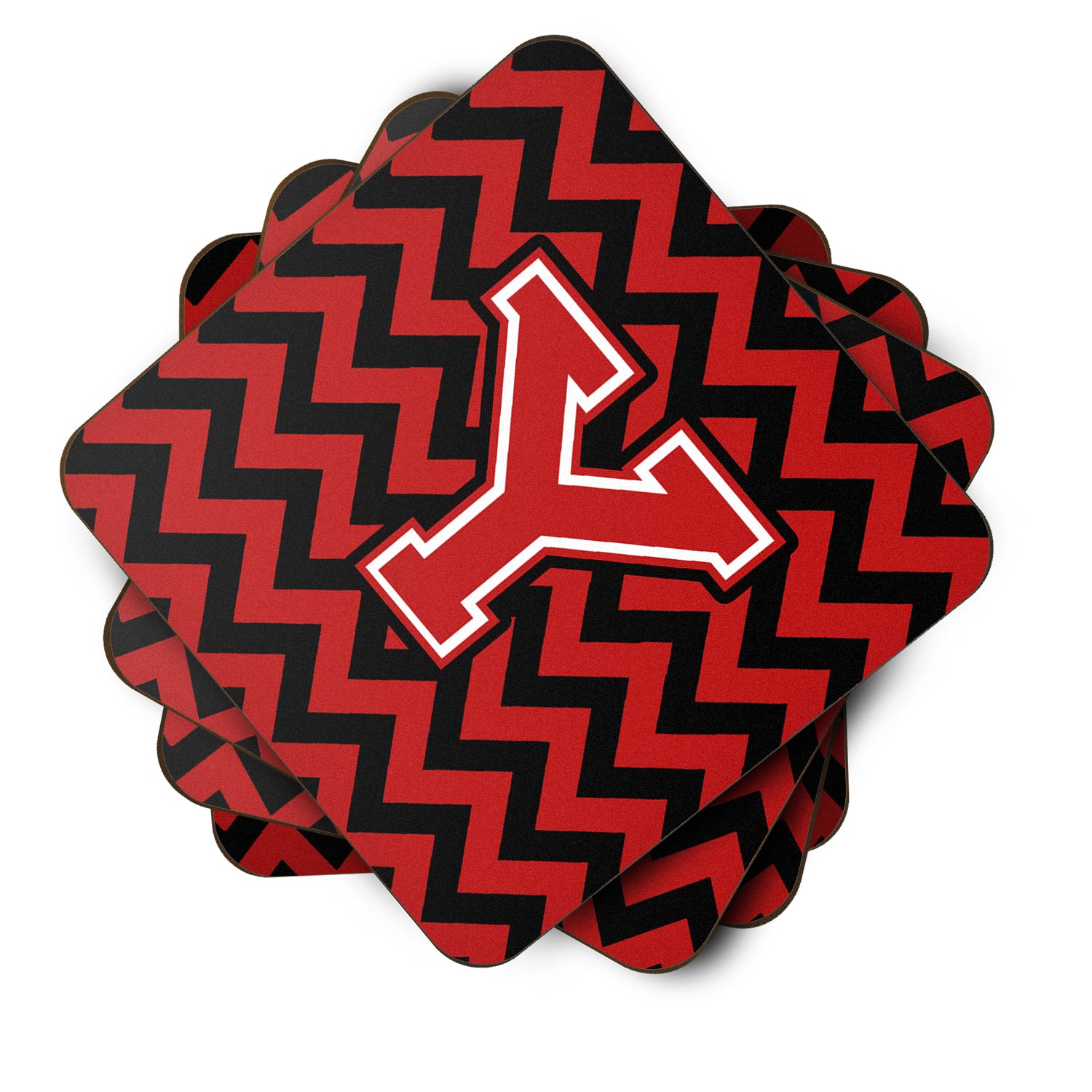 Letter Y Chevron Black and Red   Foam Coaster Set of 4 CJ1047-YFC - the-store.com