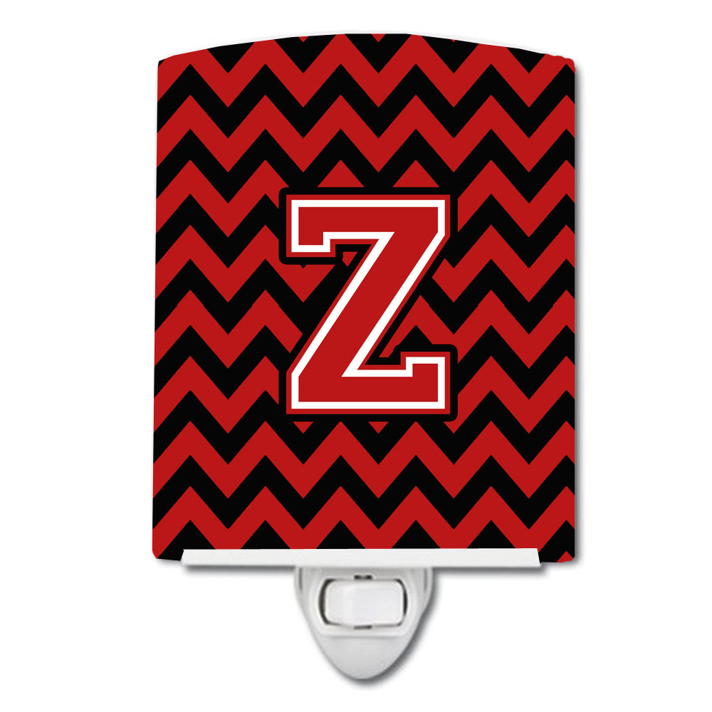 Letter Z Chevron Black and Red   Ceramic Night Light CJ1047-ZCNL - the-store.com
