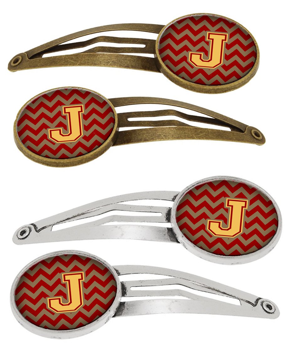 Letter J Chevron Garnet and Gold Set of 4 Barrettes Hair Clips CJ1048-JHCS4 by Caroline's Treasures
