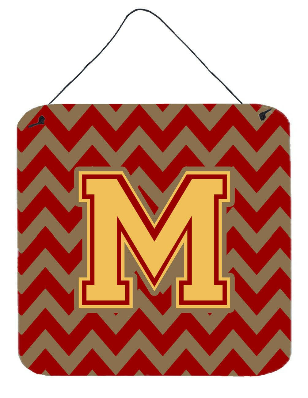 Letter M Chevron Garnet and Gold  Wall or Door Hanging Prints CJ1048-MDS66 by Caroline's Treasures