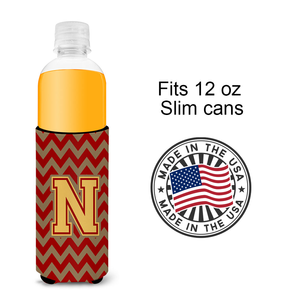 Letter N Chevron Garnet and Gold  Ultra Beverage Insulators for slim cans CJ1048-NMUK.