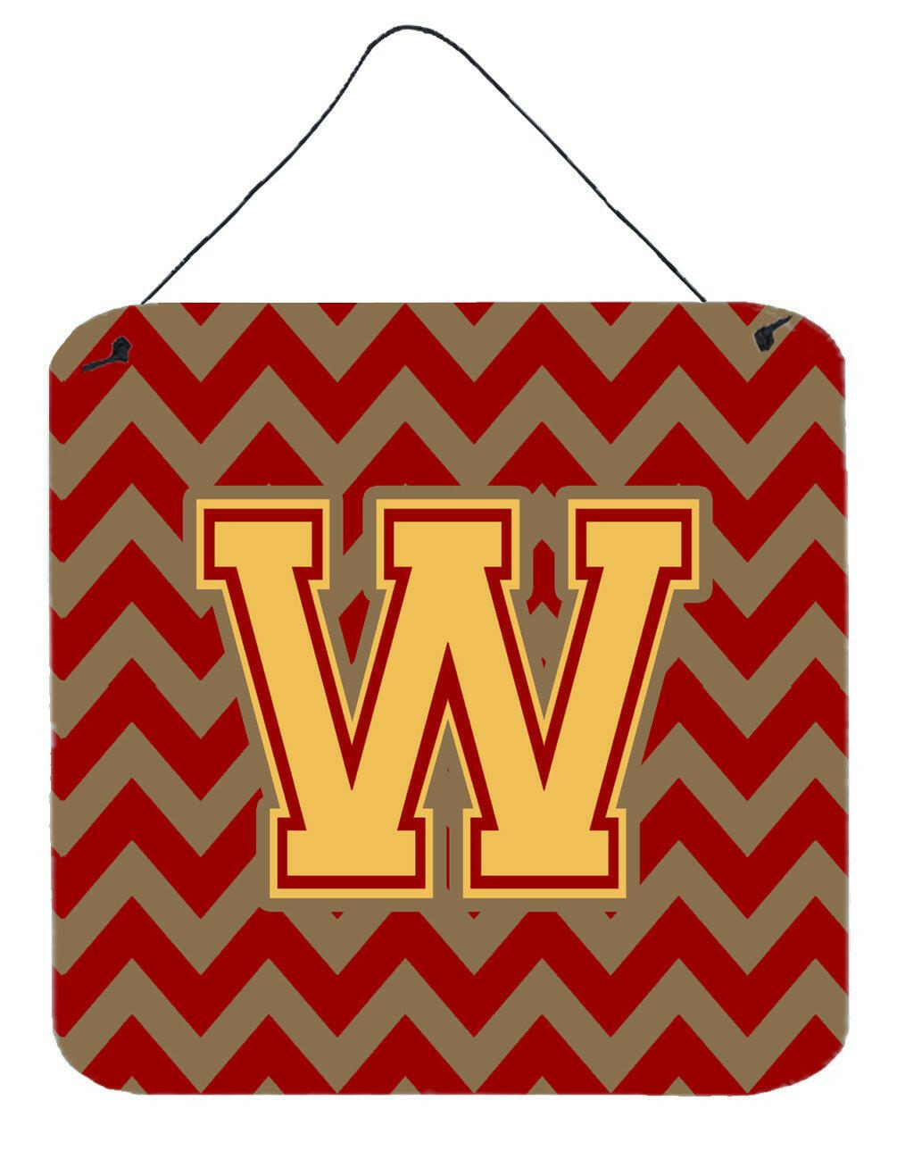 Letter W Chevron Garnet and Gold  Wall or Door Hanging Prints CJ1048-WDS66 by Caroline's Treasures