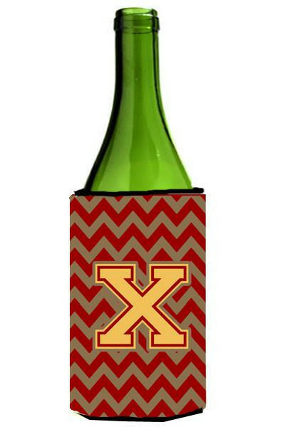 Letter X Chevron Garnet and Gold  Wine Bottle Beverage Insulator Hugger CJ1048-XLITERK by Caroline's Treasures