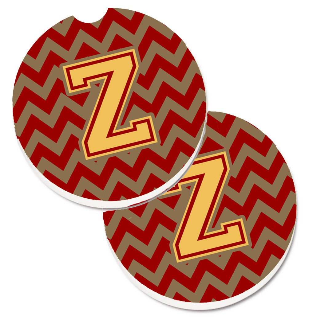Letter Z Chevron Garnet and Gold  Set of 2 Cup Holder Car Coasters CJ1048-ZCARC by Caroline's Treasures