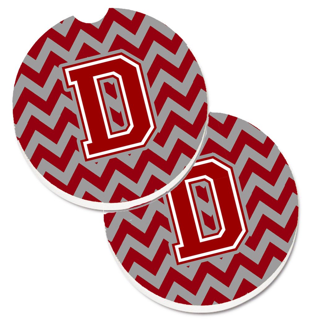 Letter D Chevron Maroon and White Set of 2 Cup Holder Car Coasters CJ1049-DCARC by Caroline's Treasures