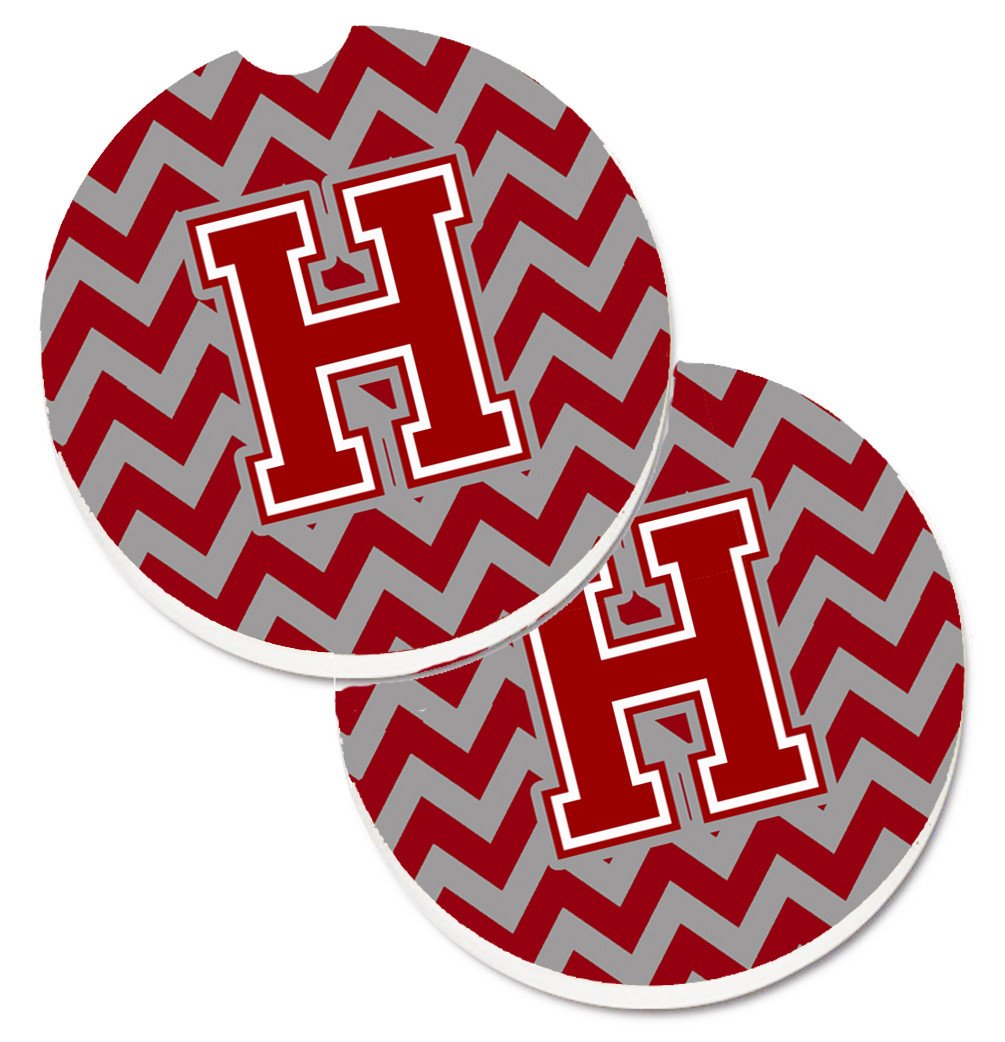 Letter H Chevron Maroon and White Set of 2 Cup Holder Car Coasters CJ1049-HCARC by Caroline's Treasures