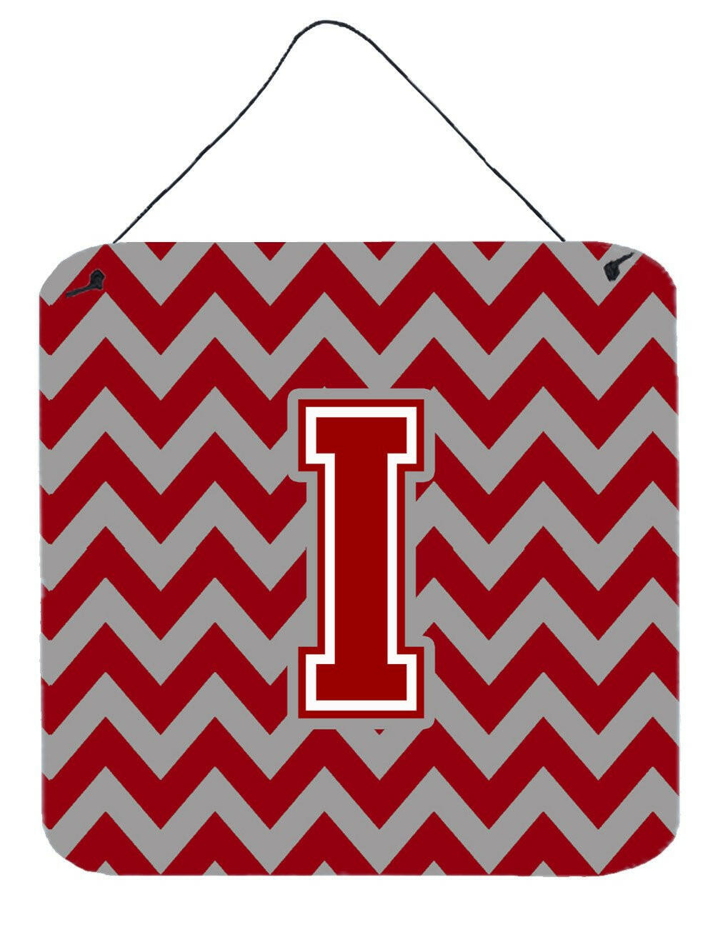 Letter I Chevron Maroon and White Wall or Door Hanging Prints CJ1049-IDS66 by Caroline's Treasures