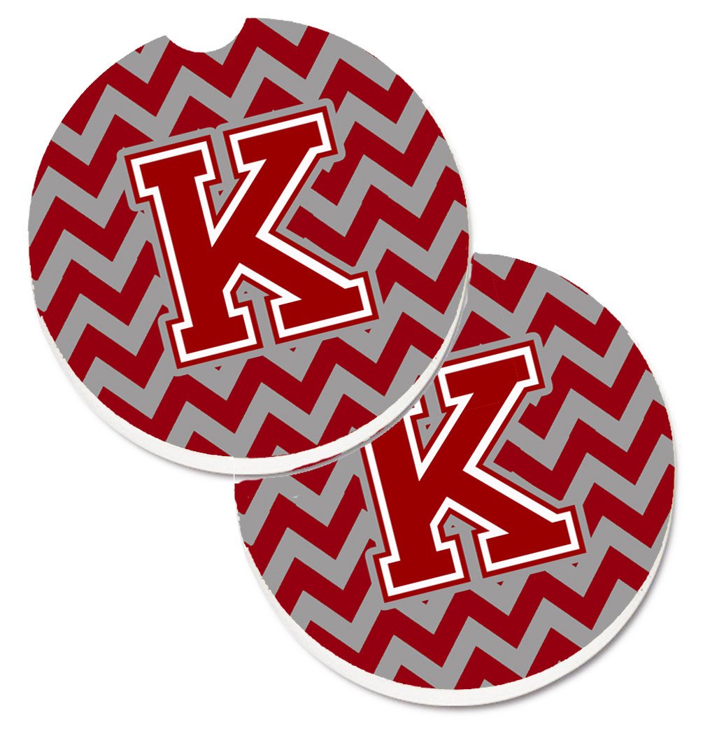 Letter K Chevron Maroon and White Set of 2 Cup Holder Car Coasters CJ1049-KCARC by Caroline's Treasures