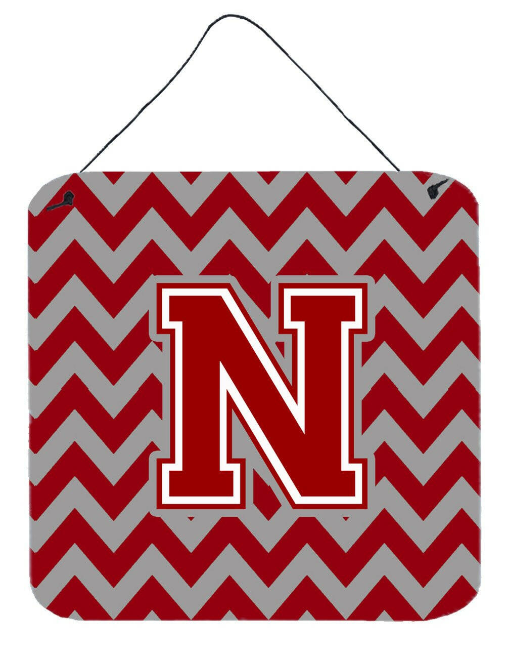 Letter N Chevron Maroon and White Wall or Door Hanging Prints CJ1049-NDS66 by Caroline's Treasures