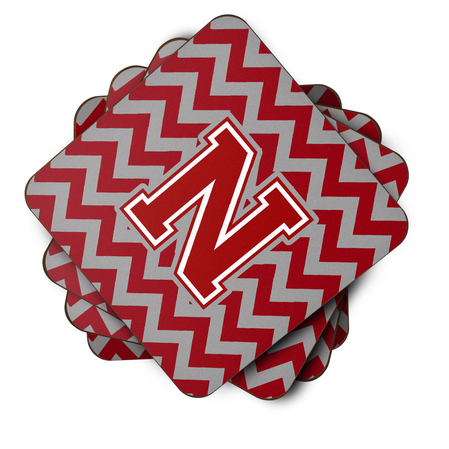 Letter N Chevron Maroon and White Foam Coaster Set of 4 CJ1049-NFC - the-store.com