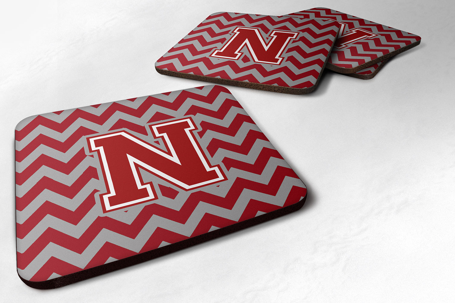 Letter N Chevron Maroon and White Foam Coaster Set of 4 CJ1049-NFC - the-store.com