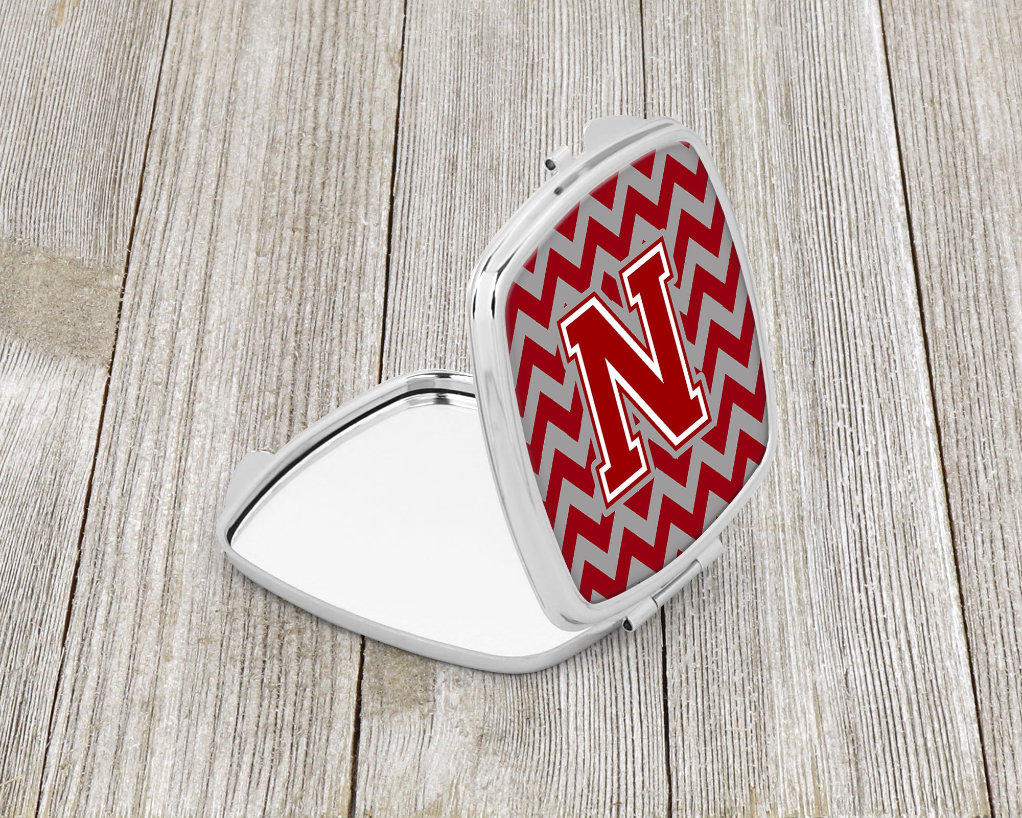 Letter N Chevron Maroon and White Compact Mirror CJ1049-NSCM