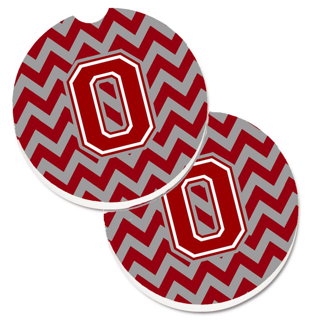 Letter O Chevron Maroon and White Set of 2 Cup Holder Car Coasters CJ1049-OCARC by Caroline's Treasures