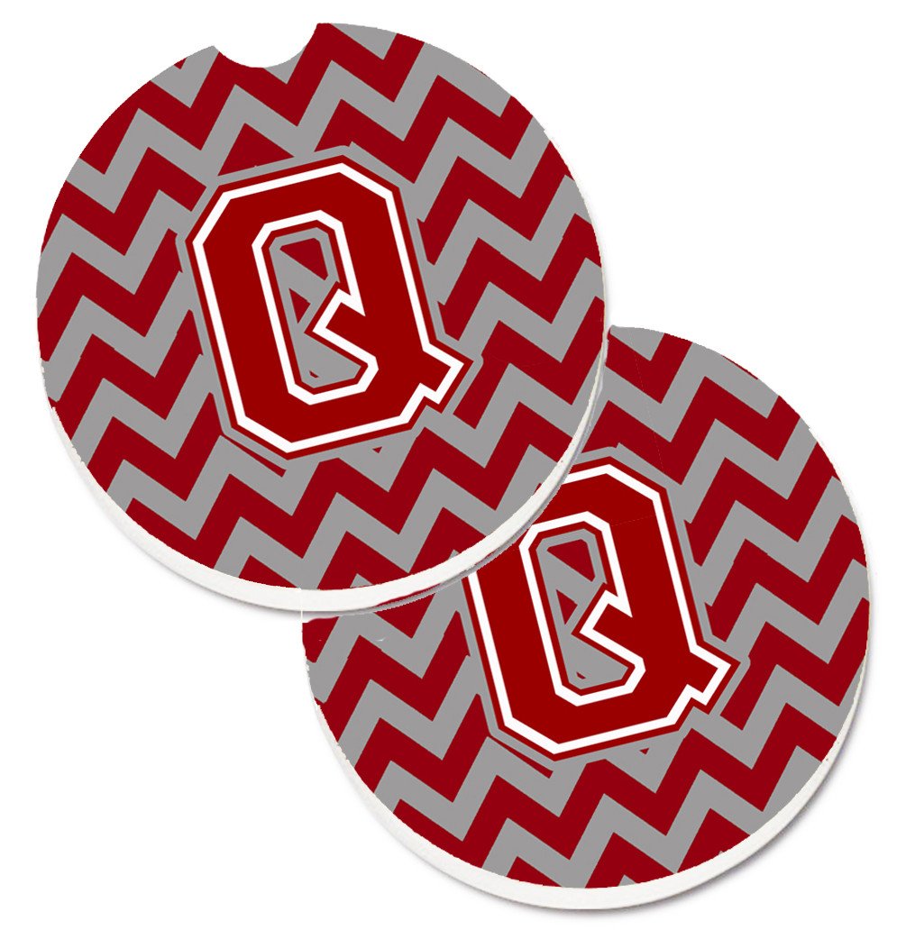 Letter Q Chevron Maroon and White Set of 2 Cup Holder Car Coasters CJ1049-QCARC by Caroline's Treasures