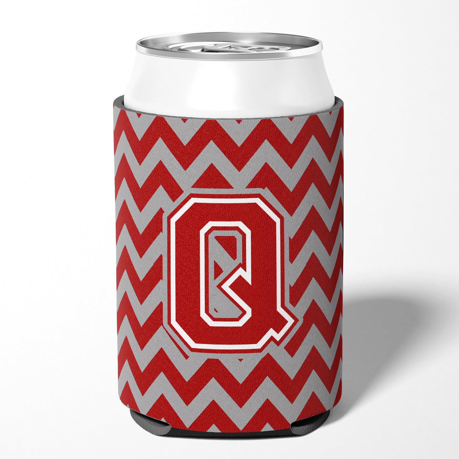 Letter Q Chevron Maroon and White Can or Bottle Hugger CJ1049-QCC.