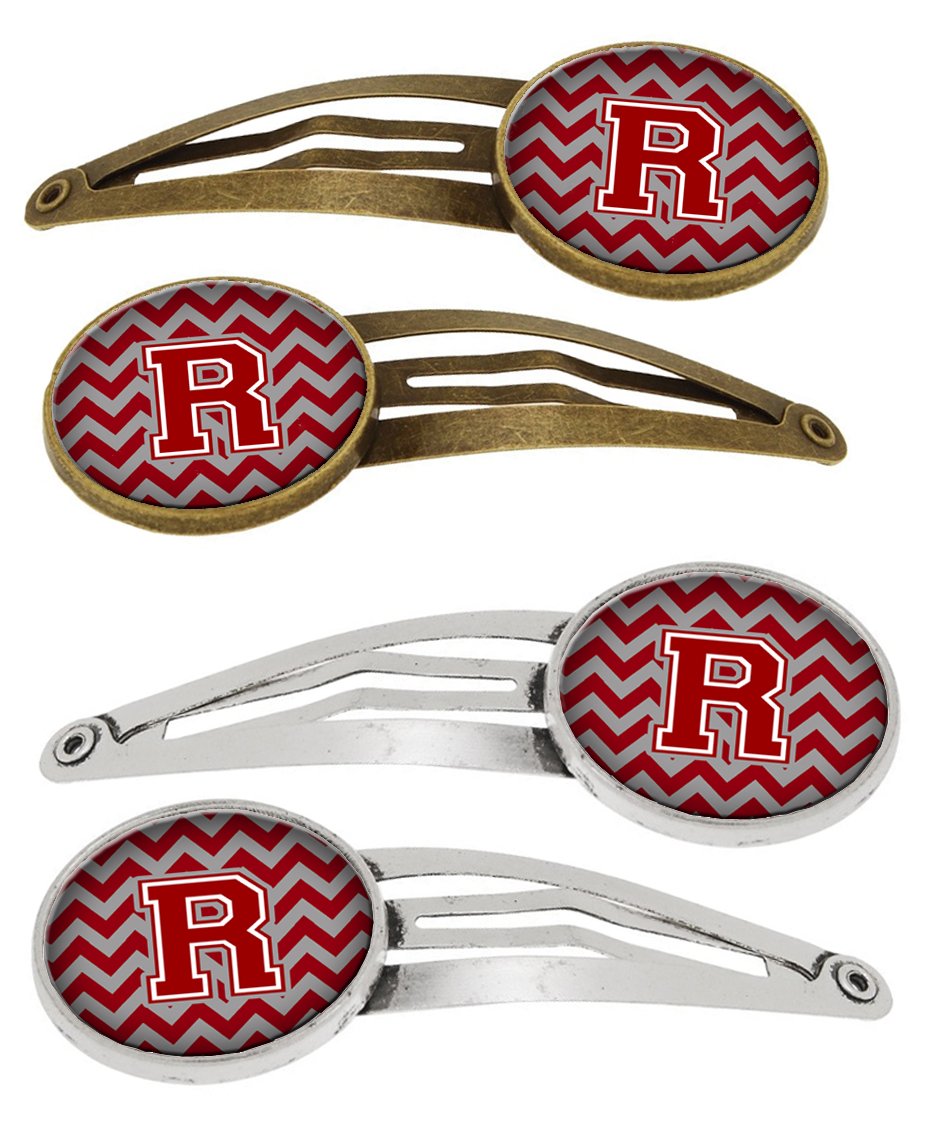 Letter R Chevron Maroon and White Set of 4 Barrettes Hair Clips CJ1049-RHCS4 by Caroline&#39;s Treasures