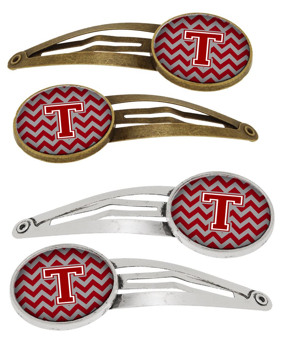 Letter T Chevron Maroon and White Set of 4 Barrettes Hair Clips CJ1049-THCS4 by Caroline's Treasures