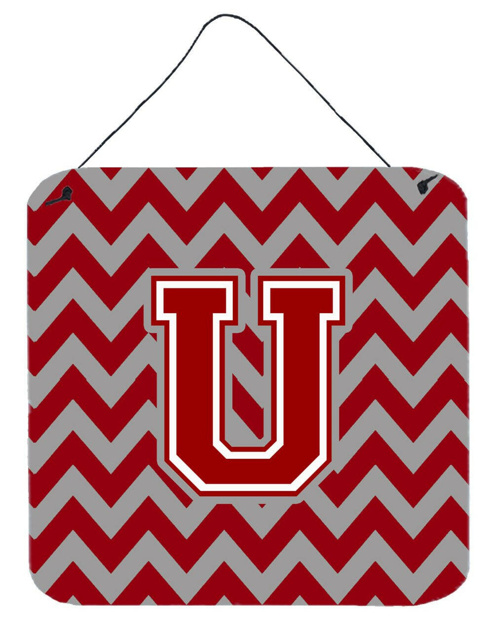 Letter U Chevron Maroon and White Wall or Door Hanging Prints CJ1049-UDS66 by Caroline's Treasures